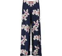 MMK Manchester® Women's Elasticated Waist Printed Wide Leg Full Length Trouser - Ladies Casual Summer Stretch Palazzo Pants (Navy Floral, 12-14)