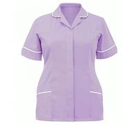 MMK Manchester® Women's Healthcare Tunic Uniform Top - Ladies Short Sleeve Work Weat Blouse Shirt for Hospital Medical Clinic Beauty Salon Casual Maid Shirts (Lilac, 20)