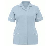 MMK Manchester® Women's Healthcare Tunic Uniform Top - Ladies Short Sleeve Work Weat Blouse Shirt for Hospital Medical Clinic Beauty Salon Casual Maid Shirts (Sky Blue, 22)