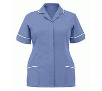 MMK Manchester® Women's Healthcare Tunic Uniform Top - Ladies Short Sleeve Work Weat Blouse Shirt for Hospital Medical Clinic Beauty Salon Casual Maid Shirts (Blue, 14)