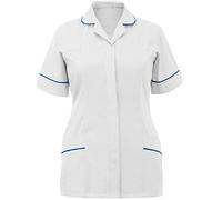 MMK Manchester® Women's Healthcare Tunic Uniform Top - Ladies Short Sleeve Work Weat Blouse Shirt for Hospital Medical Clinic Beauty Salon Casual Maid Shirts (White, 10)