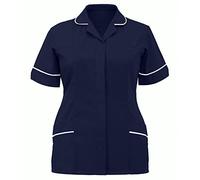 MMK Manchester® Women's Healthcare Tunic Uniform Top - Ladies Short Sleeve Work Weat Blouse Shirt for Hospital Medical Clinic Beauty Salon Casual Maid Shirts (Navy, 18)