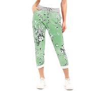 MMK Manchester® Women's Italian Multi Printed Floral Turn Up Trouser - Ladies Elasticated Waistband Causal Summer Drawstring Pant with Side Pockets Gym Running Workout (Floral Mint, 16-20)