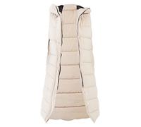 MMK Manchester® Womens Padded Gilet - Lightweight Ladies Long Body Warmer, Water Resistant Sleeveless Jacket - Suitable for Light Rain, Winter Long Coat With Pocket (Stone, Medium)