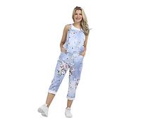 MMK Manchester® Women's Plain Printed Italian Long Dungarees - Ladies Adjustable Shoulder Straps Casual Overalls Sleeveless Summer Jumpsuit Playsuit With Pockets (Light Denim Floral Print, 10-16)