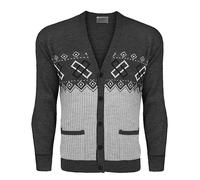 MMK® Men’s Classic Button Long Sleeve Cardigan Argyle Knitwear Jumper - Adults Granddad Aztec Printed Two Front Pockets Winter Outdoor Sweater Top (Charcoal, XL)