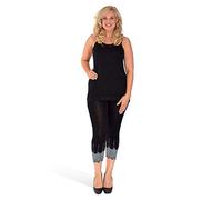 MMK® Women’s Gold Silver Sequin Cropped Pants - Ladies 3/4 Capri Hem Elasticated Crop Soft Sequins Leggings (Black/Silver, 12-14)