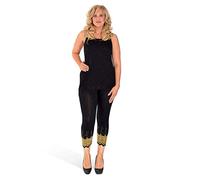 MMK® Women’s Gold Silver Sequin Cropped Pants - Ladies 3/4 Capri Hem Elasticated Crop Soft Sequins Leggings (Black/Gold, 24-26)