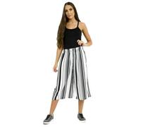 MMK® Women’s Printed Wide Leg Elastic Waist Culottes Shorts - Ladies Pull On Flared 3/4 Length Summer Shorts Palazzo Pants (Black & White Stripe, 20-22)