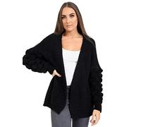 MMK® Women’s Winter Wear Chunky Knitted Oversized Baggy Cardigan - Ladies Bubbles Bobble Sleeve Open Front Boyfriend Cardigan Jumper Sweater (Black, 8-10)