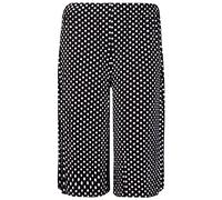 MMK Women's Elasticated 70's Wide Leg Culottes Shorts Knee Length Palazzo Plus Size 8-10, 12-14, 16-18, 20-22, 24-26, 28-30-30 (16-18, Black Polka Dots)