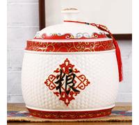 MMleYN Chinese Airtight Large-Capacity Rice Pot With Tassel Ceramic Rice Bucket, Multi-Purpose Grain Dispenser For Snacks Candy Coffee Beans Kitchen(D,15kg)