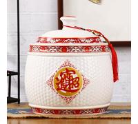 MMleYN Chinese Airtight Large-Capacity Rice Pot With Tassel Ceramic Rice Bucket, Multi-Purpose Grain Dispenser For Snacks Candy Coffee Beans Kitchen(C,15kg)