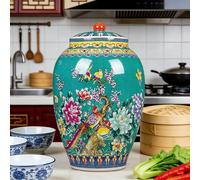 MMleYN Chinese Style Hand-Painted Ceramic Rice Container With Lid Large Airtight Grain Storage Jar Multi-Purpose Food Dispenser For Candy Cereal Snacks Coffee Beans Sugar Flour(C,10kg)