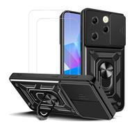 MMlife for Infinix Hot 40 / Hot 40 Pro Case with Slide Camera Cover and Stand Kickstand Ring with Tempered Glass Screen Protector [2 pieces],Military Grade Shockproof Protective Cover, Black