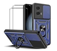 MMlife for Motorola Edge 50 Fusion 5G Case with Slide Camera Cover and Stand Kickstand Ring with Tempered Glass Screen Protector [2 pieces],Military Grade Shockproof Protective Cover, Blue