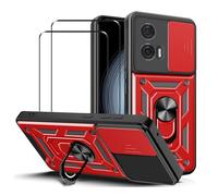 MMlife for Motorola Edge 50 Fusion 5G Case with Slide Camera Cover and Stand Kickstand Ring with Tempered Glass Screen Protector [2 pieces],Military Grade Shockproof Protective Cover, Red