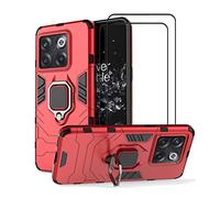 MMlife for OnePlus Ace Pro/OnePlus 10T 5G Kickstand Case with Tempered Glass Screen Protector [2 pieces], Hybrid Heavy Duty Armor Dual Layer Anti-Scratch Case Cover, Red