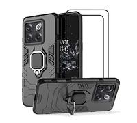 MMlife for OnePlus Ace Pro/OnePlus 10T 5G Kickstand Case with Tempered Glass Screen Protector [2 pieces], Hybrid Heavy Duty Armor Dual Layer Anti-Scratch Case Cover, Black