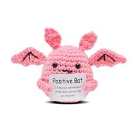 MMNHJHUT Positive Crochet - Pink Bat | Handmade Soft Knitted with Positive Card,Emotional Support Animals,Unique Cute Thank You Presents for Friends, Colleagues,Parties, Birthdays, Christmas
