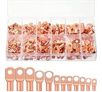 MMOBIEL 170 Pcs Assortment Copper Battery Cable Ends Heavy Duty Wire Lugs AWG4, AWG6, AWG8, AWG10, AWG12 Bolt Hole Copper Terminal Connector Set-Wire Cable Lugs Ring Battery SC Terminals