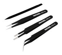 MMOBIEL 3X Industrial Precision ESD Tweezers Anti-Static Stainless Steel for Electronics Tools, Jewelry, Computer, Laboratory Work, Crafts and Hobbies etc. - Incl. Plastic Pry Tool