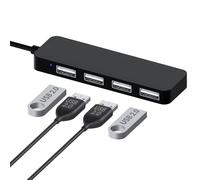 MMOBIEL 4-Port USB Data Hub Compatible with Macbook, iMac, Laptop, Windows, Linux and more - USB Splitter Computer - Ultra Slim USB 2.0 Data Hub - Portable USB Adapter - Black