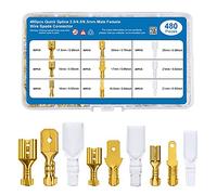 MMOBIEL 480 Pcs Spade Connectors Assortment Wire Crimp Terminal Block with insulating sleeves for Electrical Wiring - Car Audio Speaker Wiring - 2.8mm 4.8mm 6.3mm Male and Female - Gold