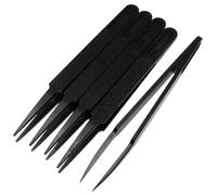 MMOBIEL 5Pcs Anti-Static Multifunctional Plastic Precision Tweezers Set, Pointed Tip Tweezers for Electronics, Jewelry-Making, Laboratory Work, Repair Black