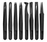 MMOBIEL 8Pcs Anti-Static Multifunctional Plastic Precision Tweezers Set, Slant Flat Tip Tweezer Pointy/Curved Tips Tweezers for Electronics, Jewelry-Making, Laboratory Work, Repair Black