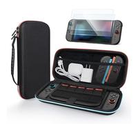 MMOBIEL Carrying Case for Nintendo Switch 2 Compact Hard Shell Travel Case with 10 Game Card Slots, Mesh Pocket, Soft Inner Lining, 2 Screen Protectors - Protective Storage Pouch - Black