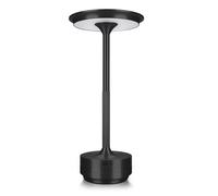 MMOBIEL Cordless Table Lamp Rechargeable Round Metal LED Lamp with Touch Control, 3-Color Stepless Dimming, USB-C Charging, 1800mAh Battery for Bedroom, Restaurant, Patio, Indoor/Outdoor - Black