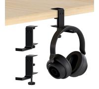MMOBIEL Headphone Stand, Foldable Headset Stand, Under Desk Headphone Holder - Universal Fit, Adjustable Clamp and Space Saving - Gaming Headset Hook, Holder Hanger Mount - Black Aluminum