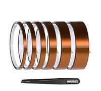 MMOBIEL High Temp Polyimide Tape Set 6 Widths (3mm-25mm) x 30m Each, Kapton Heat Resistant Tape 280°C, Silicone Adhesive, Clean Removal, ESD Tweezer for PCB, Soldering & Sublimation