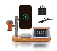 MMOBIEL Inductive Charging Station for iPhone, Apple Watch and AirPods - 5-in-1 Qi2.2 Wireless Station 25W for MagSafe - With Alarm Clock & Speaker - Includes 45W Adapter - Orange