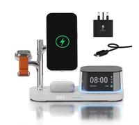 MMOBIEL Inductive Charging Station for iPhone, Apple Watch and AirPods - 5-in-1 Qi2.2 Wireless Station 25W for MagSafe - With Alarm Clock & Speaker - Includes 45W Adapter - White