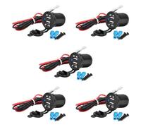 MMOBIEL Pack of 5 Universal Waterproof USB Charger 2 Sockets with Blue LED Indicator with 2 USB Sockets Including 1 x Quick Charge 2.1A 12V to Install for Use on Boats, Motorcycles, Quads, etc