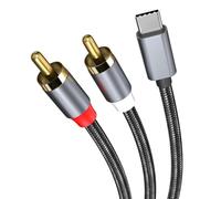MMOBIEL RCA to USB-C Audio Cable USB-C to 2 RCA Male Cable - RCA Y Splitter - Headphone Jack Adapter Nylon Braided Type-C to RCA Audio Cord for Smartphones, Tablets, Speakers etc. - 1,2m