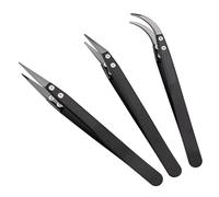 MMOBIEL Set of 3 Ceramic Tips Soldering Tweezers Straight Curved Heat Resistant 1600 C / 3000 F for Electronic Repairs, Jewellery, Computers, Laboratory Soldering etc. - Black