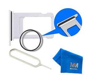 MMOBIEL SIM Card Slot Tray Holder Replacement Compatible with iPhone 7 2016 - Incl. Rubber Gasket and Sim Pin - Silver