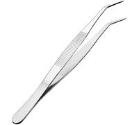 MMOBIEL Stainless Steel Tweezers 20cm / 8inch with Curved 60 Degree Serrated Tip Professional Multi Purpose Tongs Tool for Industrial Work, Laboratory Use, Gardening, Cooking