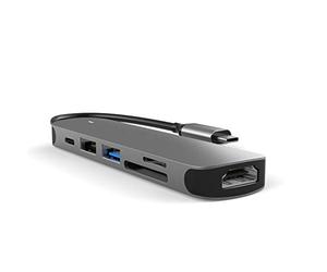 MMOBIEL USB-C Adapter Hub - 6-in-1 USB-C to HDMI 4K, USB-A 3.0/2.0 and SD/TF Card Reader - Docking Station - Data Hub compatible with MacBook, iPad Air/Pro, Dell, HP, Samsung - Aluminum