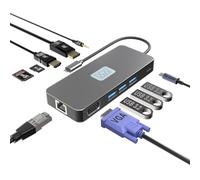 MMOBIEL USB-C Hub to 3x USB 3.2, SD/TF Card Reader, 1000Mbps ETH, HDMI/DisplayPort 4K@60Hz, VGA, 3.5mm Audio Output, 100W Power Delivery - 11-in-1 USB Hub - Triple Display Multiport for Laptop etc.