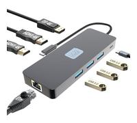 MMOBIEL USB-C Hub to Dual HDMI & DisplayPort 4K@60Hz, 100W Power Delivery, 3x USB 3.0, ETH 1000Mbps- 8 Port USB Hub Docking Station - USB-C Adapter Quadruple Display Multiport for Laptop, Tablet etc.