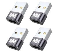 MMOBIEL USB to USB-C Adapter - USB-A Male to Type-C Female- 4 Pack-Type-C to USB-A Charger Cable Converter Compatible with iPhone 17 16 15 14 Pro Max, iPad Air, AirPods, Samsung Galaxy S25 S24 S23 S22