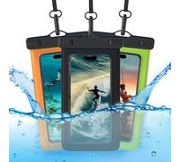 MMOBIEL WaterProof Phone Pouch [3 Pack] - Case Up to 7 inch for iPhone 17 16 15 14 Pro Max, Samsung Galaxy S25 S24 S23 S22 Series etc. - Cell Phone Dry Bag with Lanyard, Armband - Black, Green, Orange