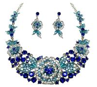 MMonesu Crystal Flower Bib Statement Necklace Set Chunky Flower Statement Necklace & Earrings Drama Bib Collar Jewelry Set for Women Prom Party Jewelry, L, Zinc, Created Zircon