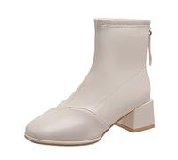 MMOOVV Ankle Boots for Women Elegant Flat Leather Ankle Boots in Black and Beige, Perfect for Office and Everyday Use, White, 5 UK