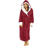 MMOOVV Ladies Hooded Dressing Gown Thickened Long Plush Lapel Bath Robe CoatSoft Warm Comfy Autumn And Winter Towelling Bathrobe for Gym Shower Spa Hotel Robe Holiday(Red,5XL)