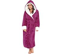 MMOOVV Ladies Hooded Dressing Gown Thickened Long Plush Lapel Bath Robe CoatSoft Warm Comfy Autumn And Winter Towelling Bathrobe for Gym Shower Spa Hotel Robe Holiday(Hot Pink,5XL)